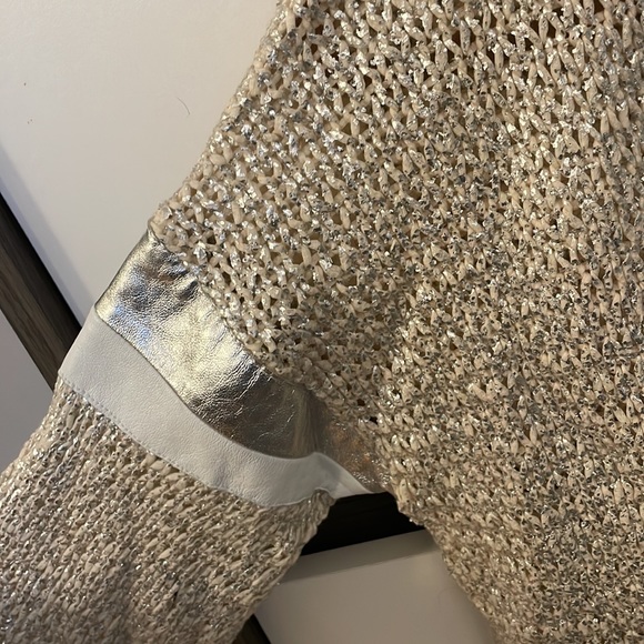 Silver and rose gold metallic open knit sweater with leather detail - Picture 2 of 2